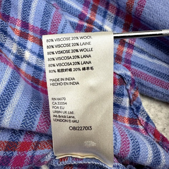 Pilcro Wool Blend‎ Flannel Shirt Women's Small Blue Plaid Western Rodeo Anthro - Picture 11 of 11